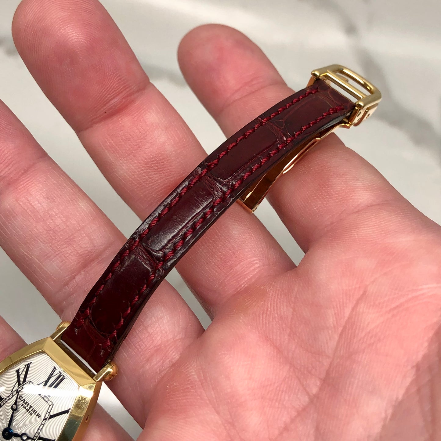 2002 Cartier Tonneau 2451D 18K Yellow Gold Collection Privée Wristwatch with Box and Papers - HASHTAGWATCHCO