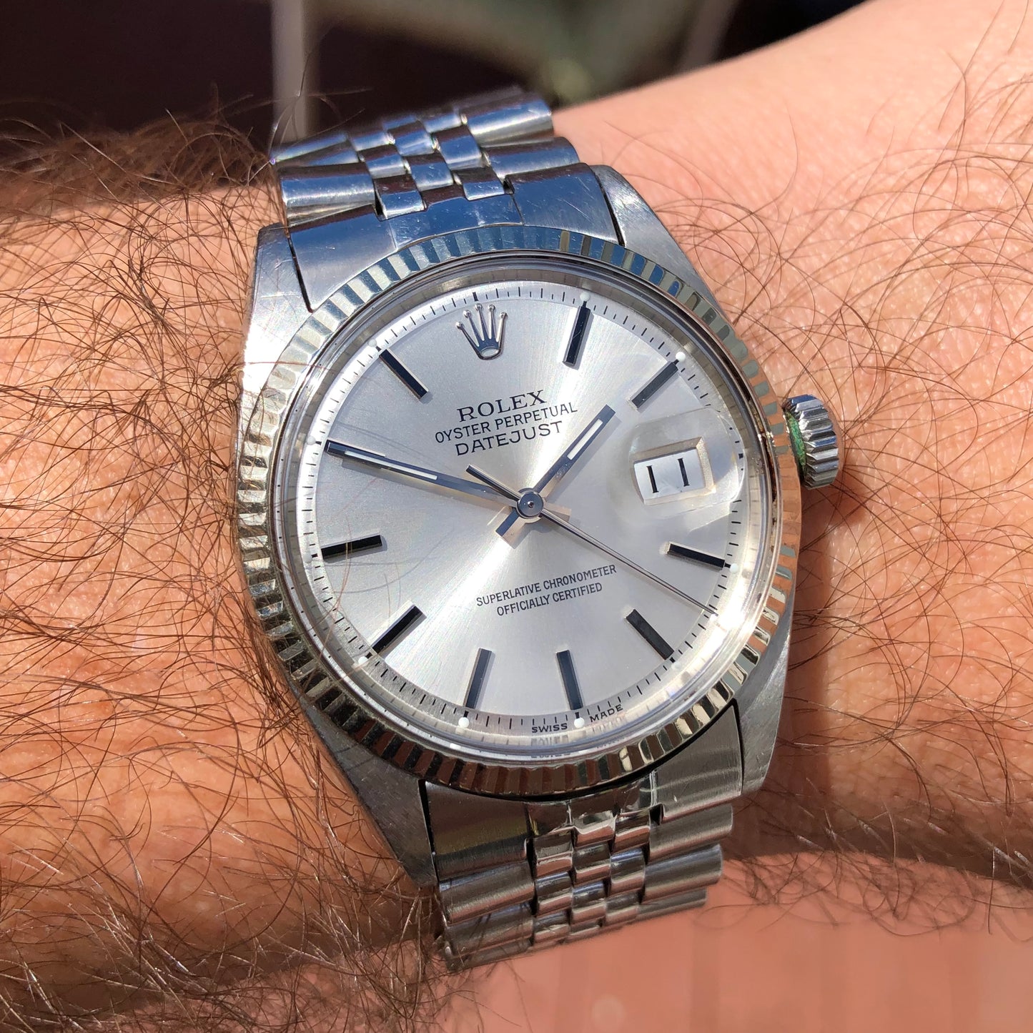 1964 Rolex Datejust 1601 Fluted Stainless Steel Silver Dial Jubilee Automatic Wristwatch - HASHTAGWATCHCO