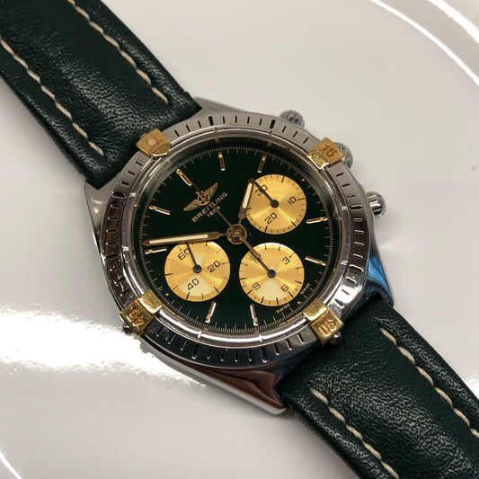 1990s Breitling Callisto B11045 Green Chronograph Caliber 1873 Manual Wind Wristwach - HASHTAGWATCHCO