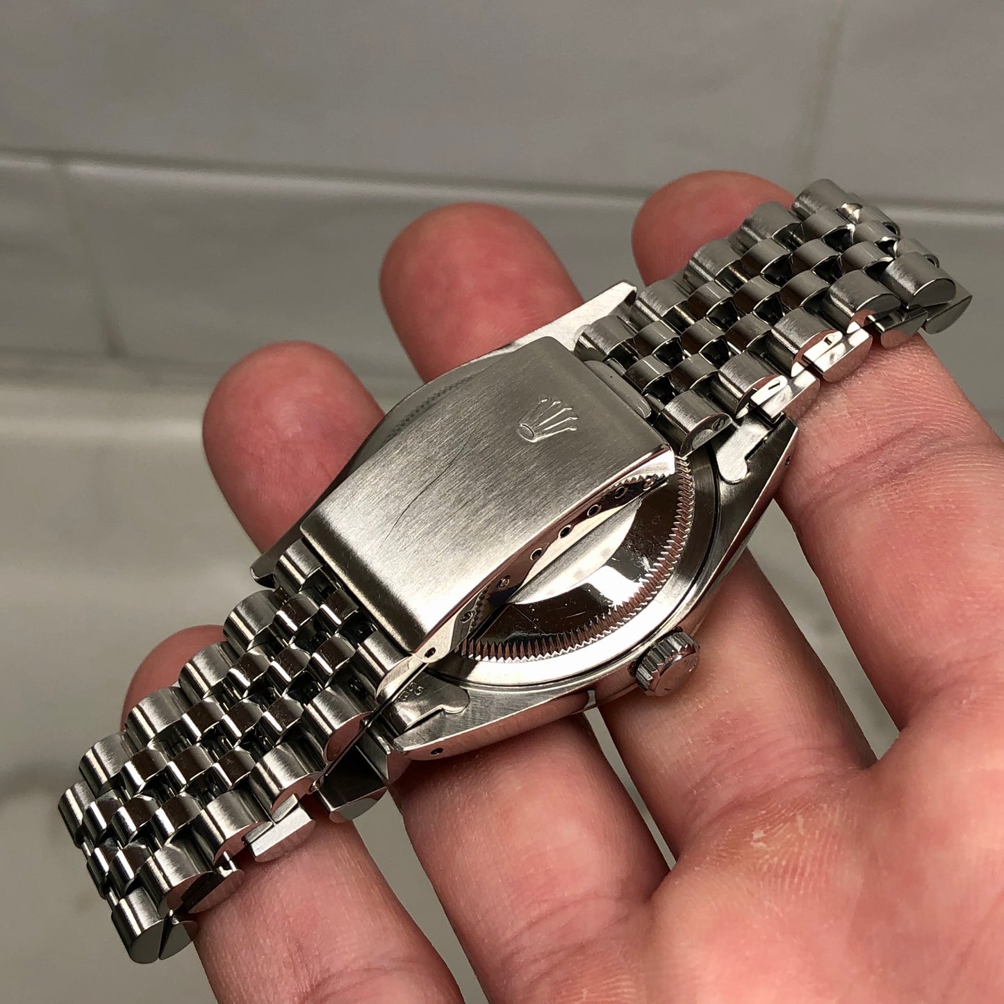 1990 Rolex Datejust 16234 Silver Steel White Gold Fluted Jubilee Wristwatch with Box and Papers - HASHTAGWATCHCO