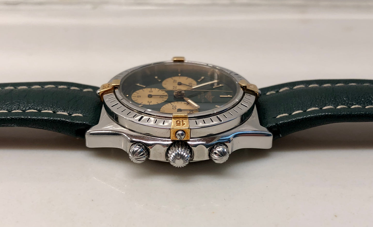 1990s Breitling Callisto B11045 Green Chronograph Caliber 1873 Manual Wind Wristwach - HASHTAGWATCHCO