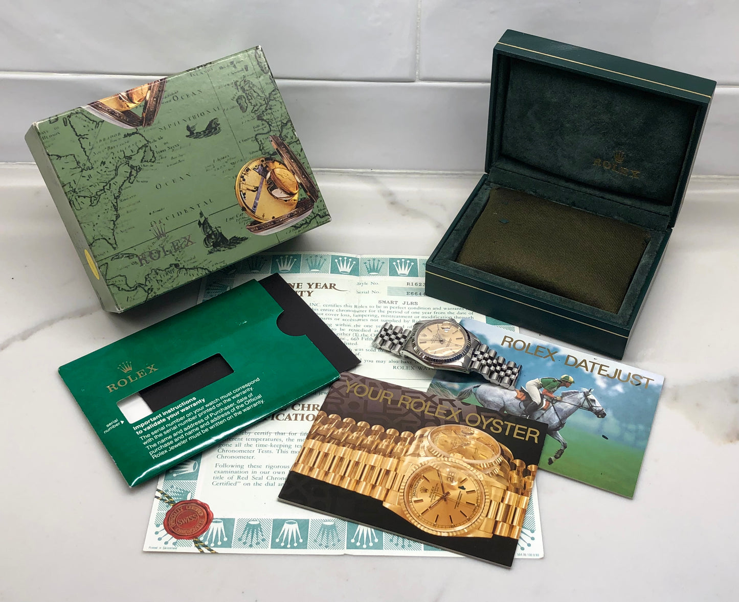 1990 Rolex Datejust 16234 Silver Steel White Gold Fluted Jubilee Wristwatch with Box and Papers - HASHTAGWATCHCO
