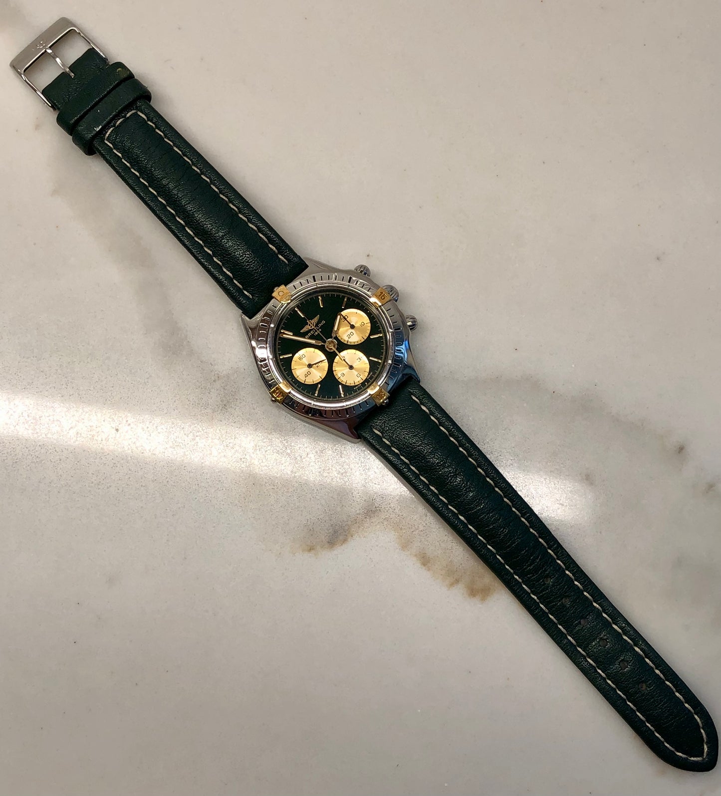 1990s Breitling Callisto B11045 Green Chronograph Caliber 1873 Manual Wind Wristwach - HASHTAGWATCHCO