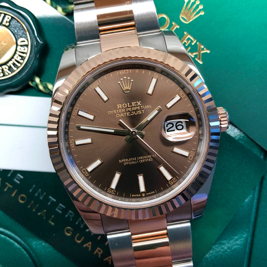 2024 Rolex Datejust 126331 Chocolate Rose Gold Fluted 41mm Two Tone Oyster Wristwatch with Box and Papers - HASHTAGWATCHCO