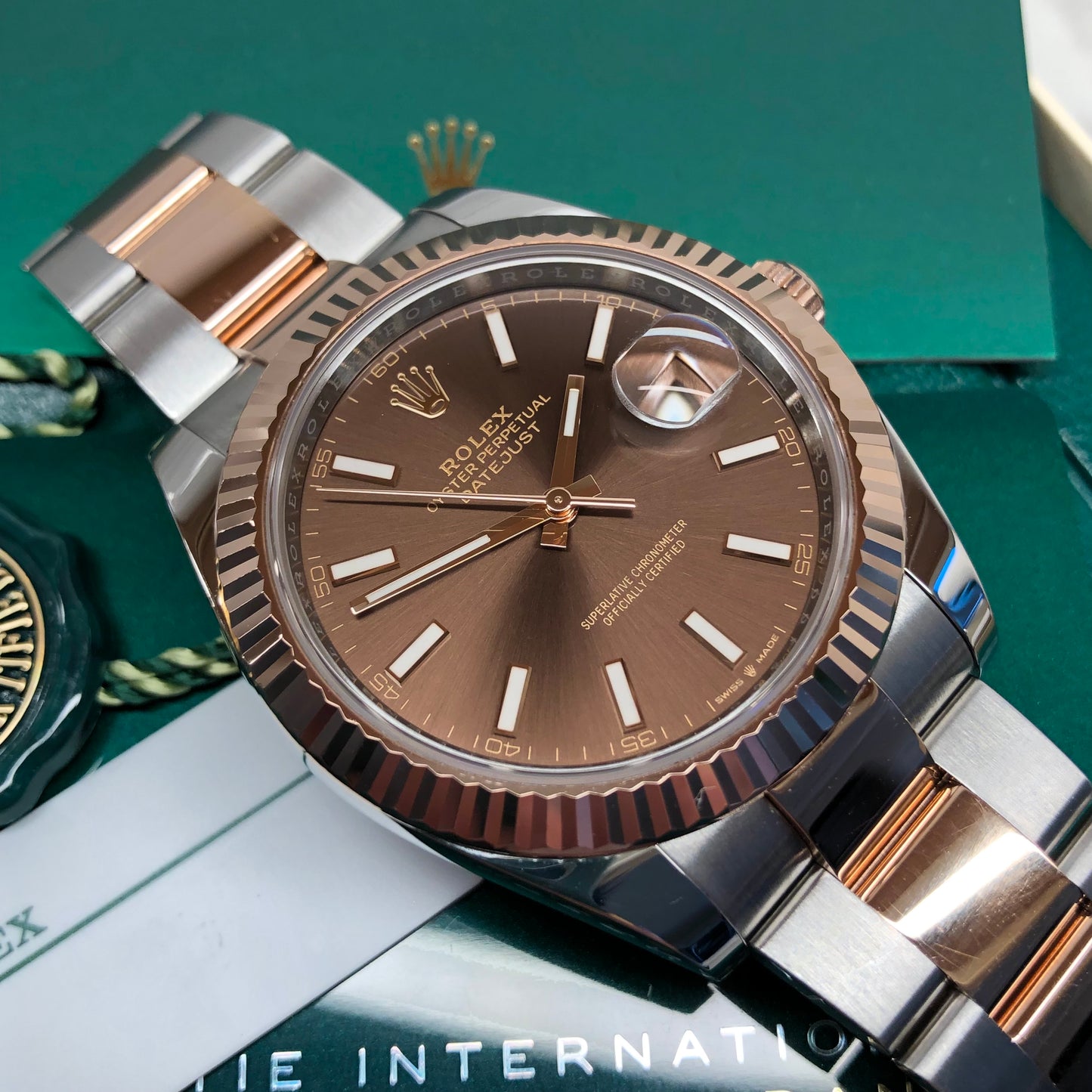 2024 Rolex Datejust 126331 Chocolate Rose Gold Fluted 41mm Two Tone Oyster Wristwatch with Box and Papers - HASHTAGWATCHCO