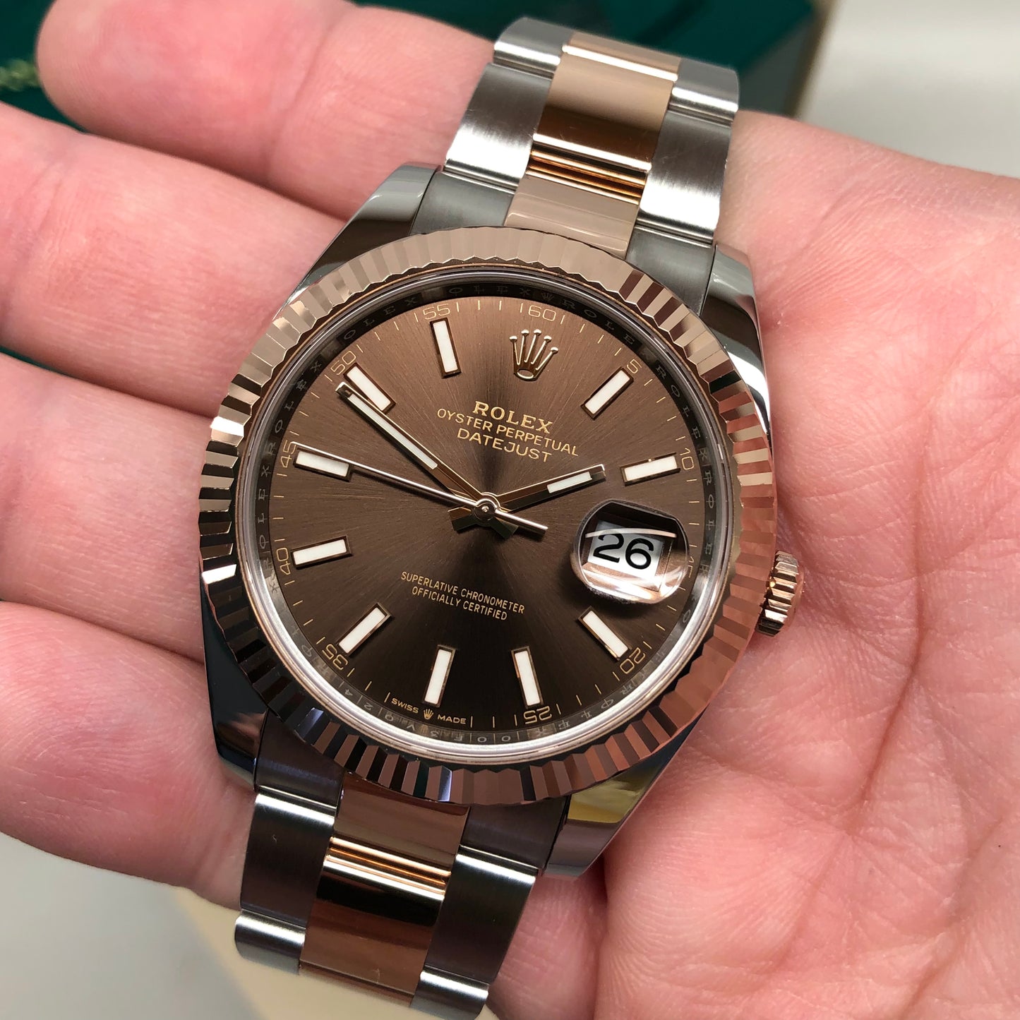 2024 Rolex Datejust 126331 Chocolate Rose Gold Fluted 41mm Two Tone Oyster Wristwatch with Box and Papers - HASHTAGWATCHCO