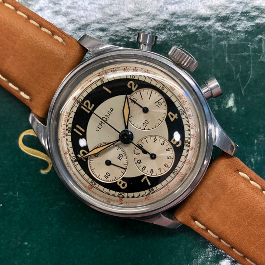 1950s Lemania Exotic Multiscale Dial 27CH Stainnless Steel Chronograph Wristwatch - Hashtag Watch Company