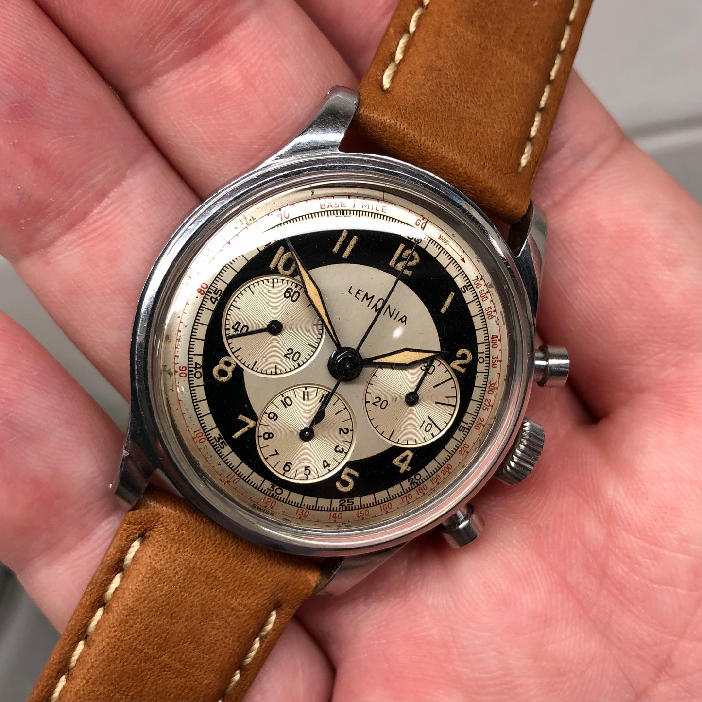 1950s Lemania Exotic Multiscale Dial 27CH Stainnless Steel Chronograph Wristwatch - Hashtag Watch Company