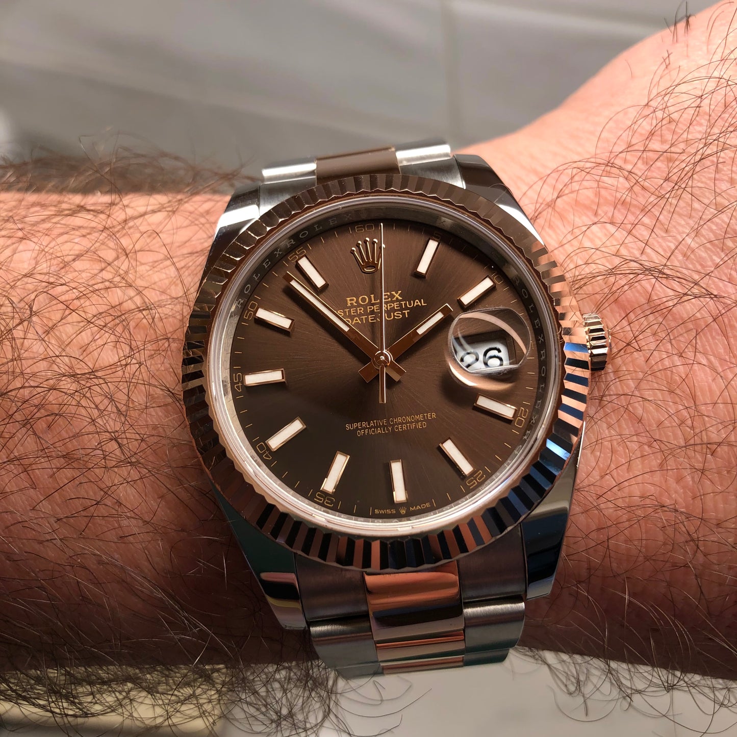 2024 Rolex Datejust 126331 Chocolate Rose Gold Fluted 41mm Two Tone Oyster Wristwatch with Box and Papers - HASHTAGWATCHCO