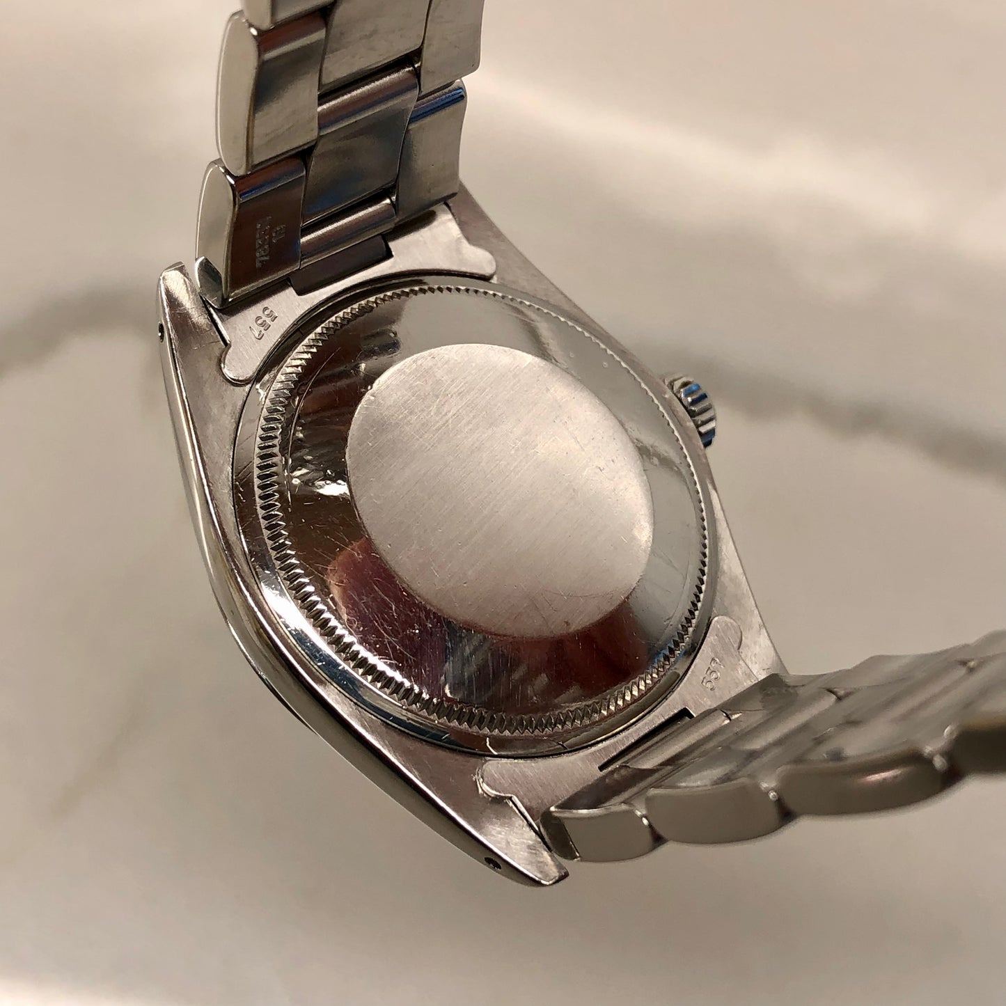 1976 Rolex Date 1500 Oyster Perpetual White Roman Steel Automatic Wristwatch - HASHTAGWATCHCO