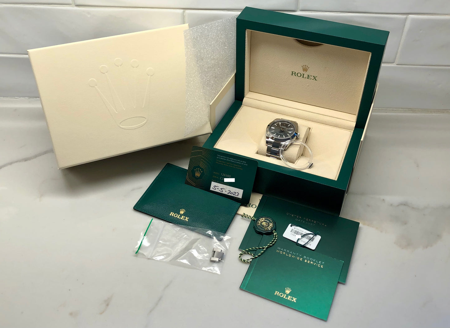 2023 Rolex Datejust 126300 Rhodium 41mm Steel Oyster Wristwatch with Box and Papers - HASHTAGWATCHCO