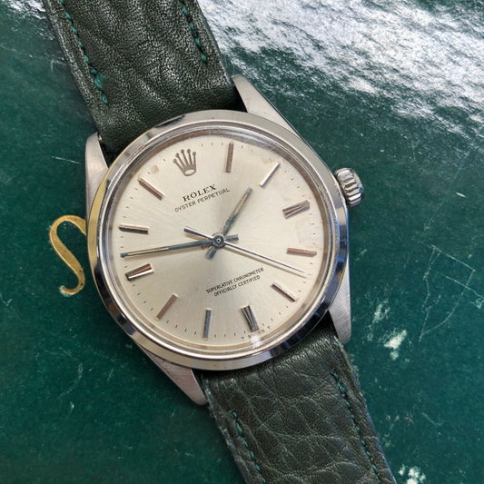 1967 Rolex Oyster Perpetual 1002 Silver Steel Automatic Wristwatch