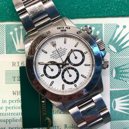 1996 Rolex Daytona 16520 White Steel Automatic Chronograph Wristwatch with Box and Papers - HASHTAGWATCHCO