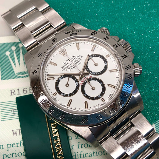 1996 Rolex Daytona 16520 White Steel Automatic Chronograph Wristwatch with Box and Papers - HASHTAGWATCHCO