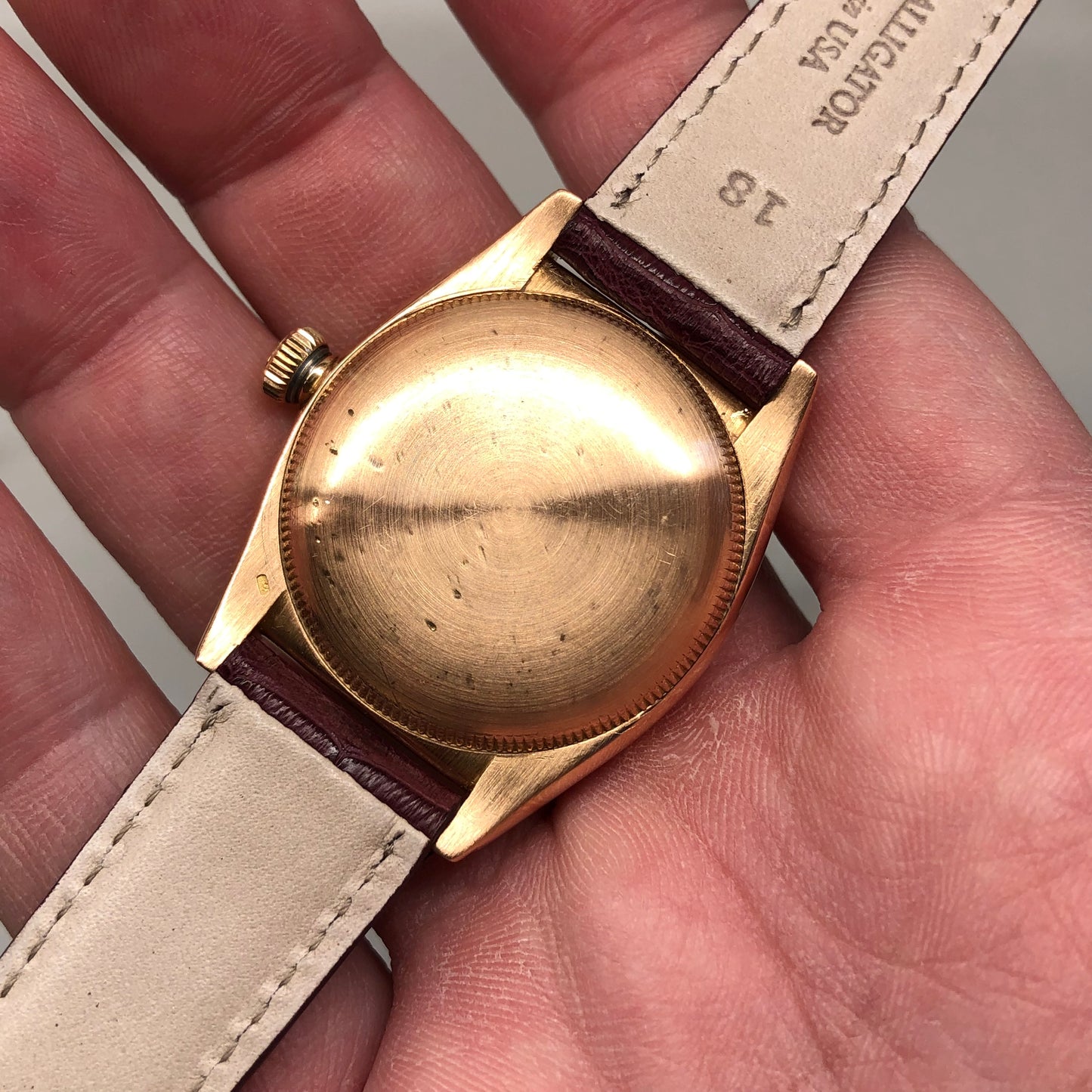 1940s Rolex Oyster Perpetual Bubbleback 3458 Chronometer 18K Rose Gold Automatic Wristwatch - HASHTAGWATCHCO