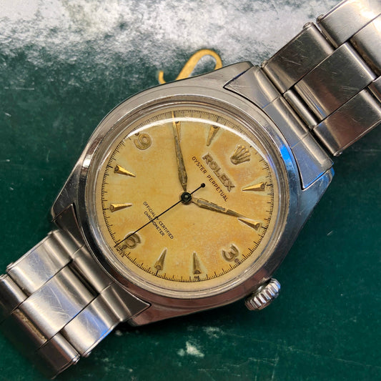 1952 Rolex Oyster Perpetual 6106 Bubbleback Steel Chronometer Tropical Wristwatch - Hashtag Watch Company
