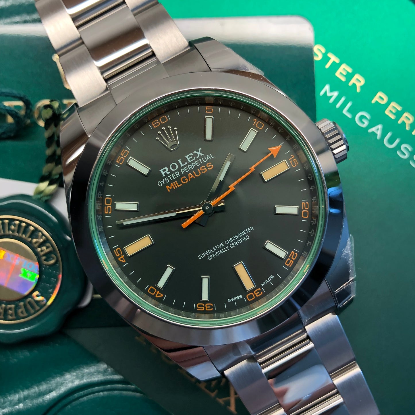 2022 Rolex Milguass 116400GV Green Steel Oyster Wristwatch with Box and Papers Unworn - Hashtag Watch Company