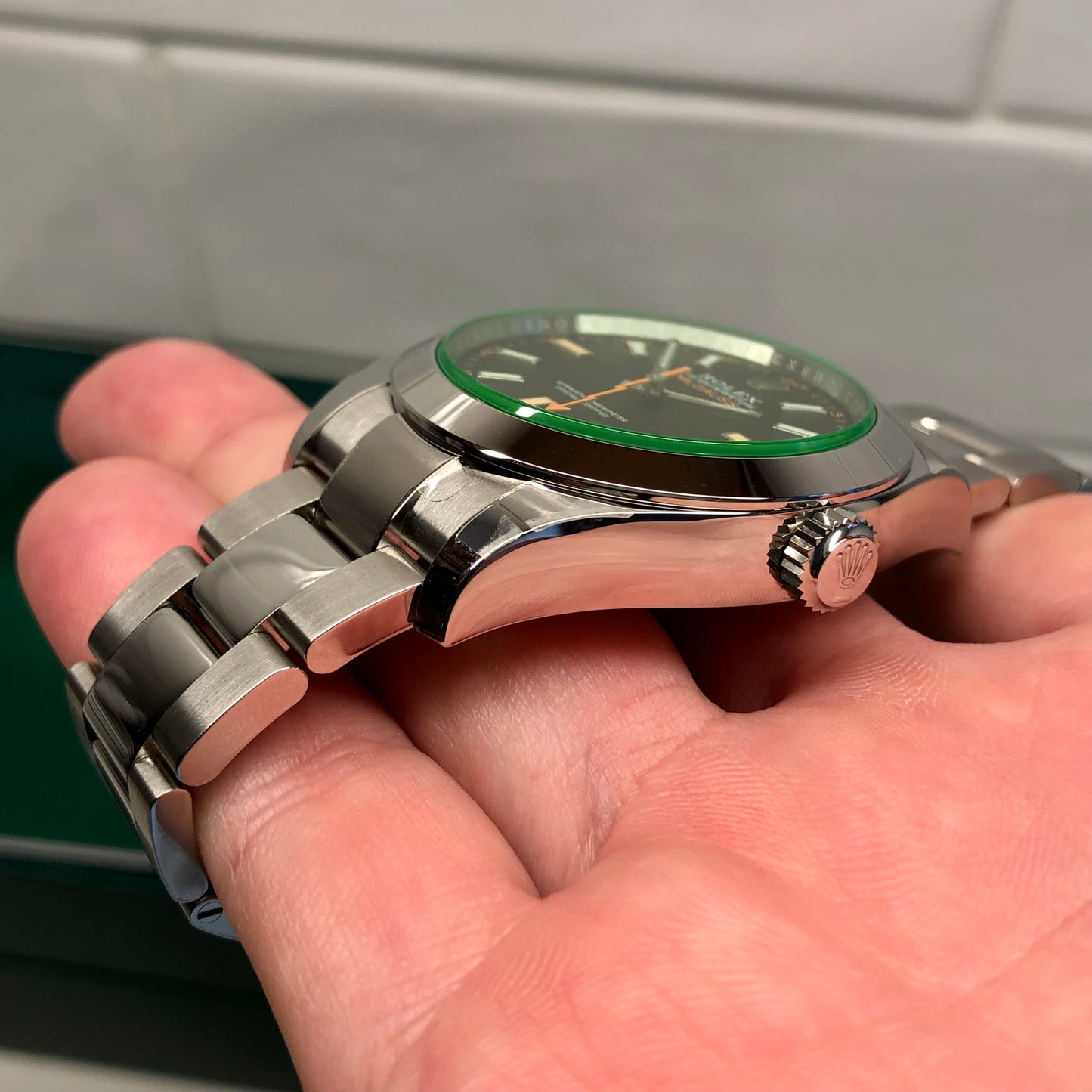 2022 Rolex Milguass 116400GV Green Steel Oyster Wristwatch with Box and Papers Unworn - Hashtag Watch Company