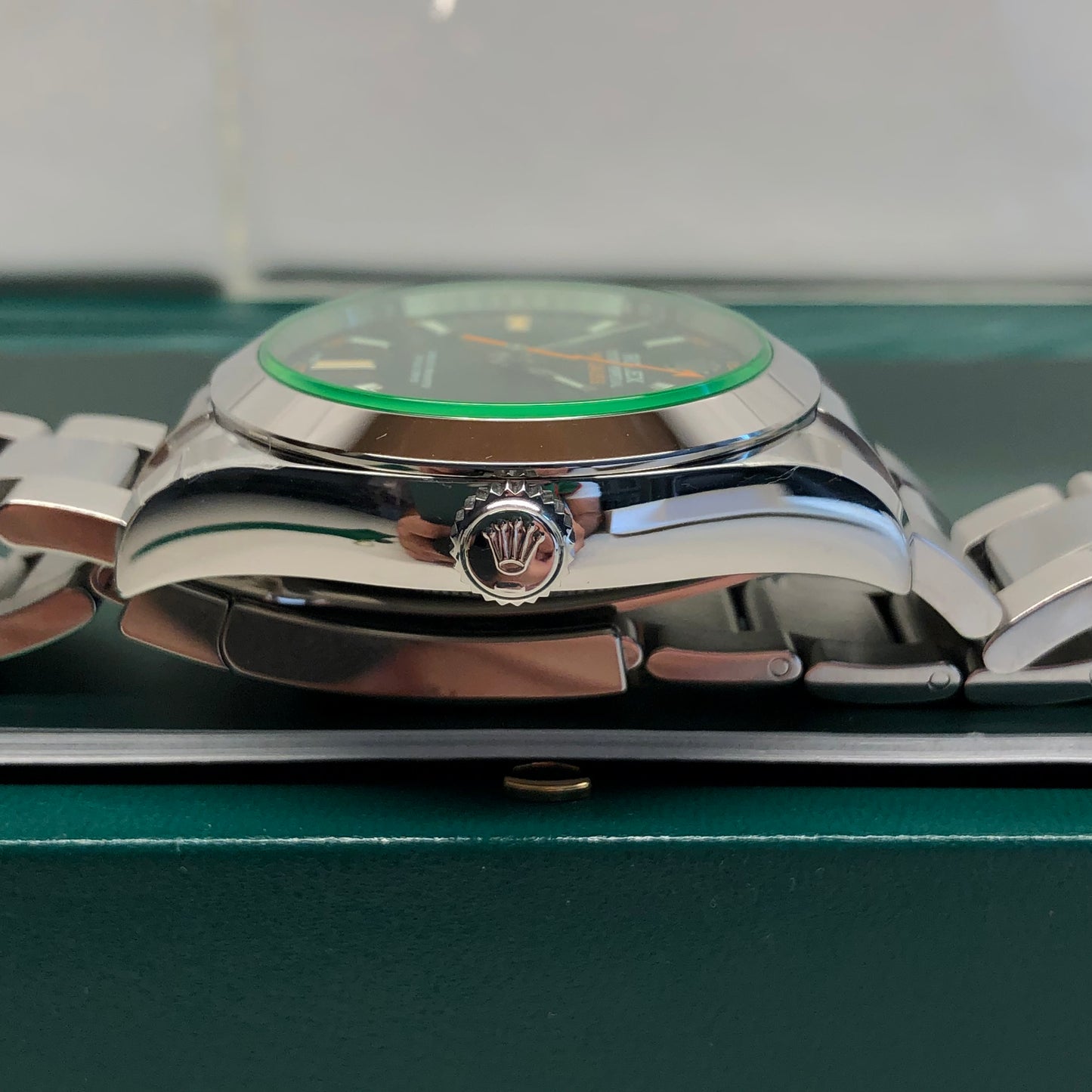 2022 Rolex Milguass 116400GV Green Steel Oyster Wristwatch with Box and Papers Unworn - Hashtag Watch Company