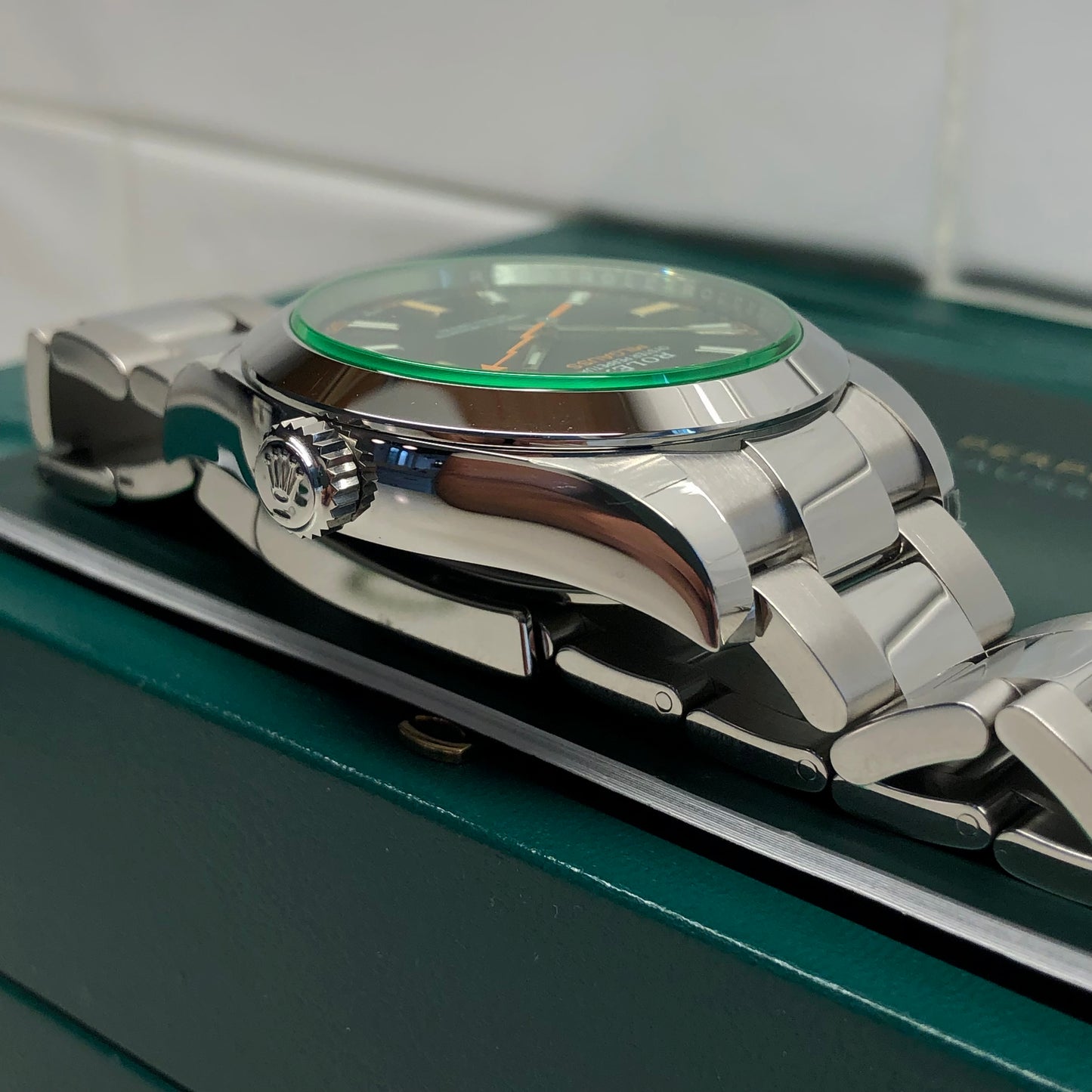 2022 Rolex Milguass 116400GV Green Steel Oyster Wristwatch with Box and Papers Unworn - Hashtag Watch Company