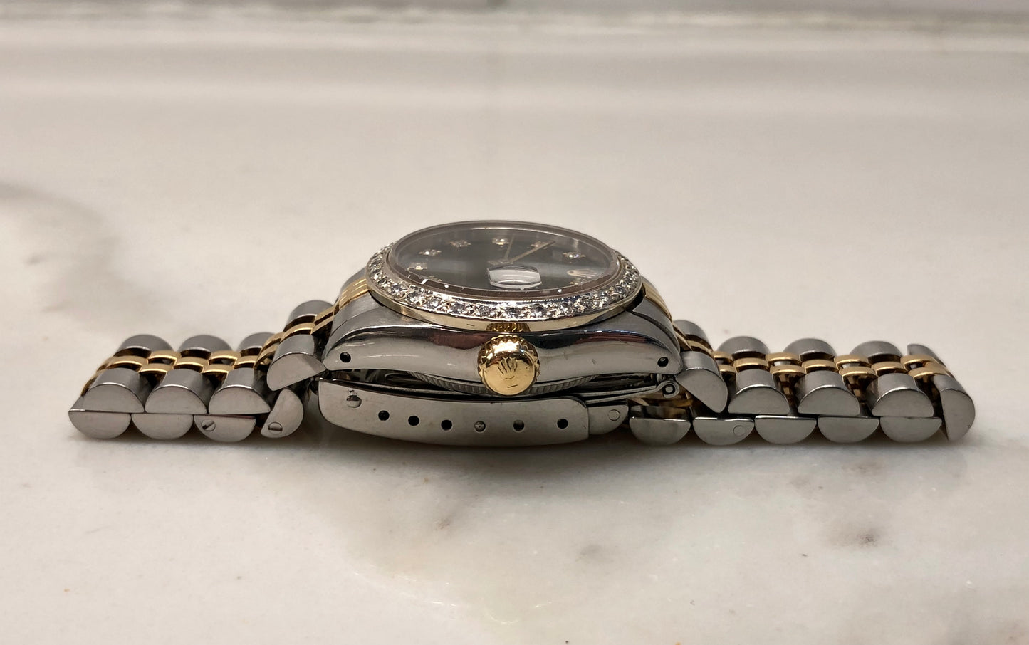 1987 Rolex Ladies Datejust 69163 Black Diamond Two Tone Jubilee Diamond Bezel Wristwatch - HASHTAGWATCHCO