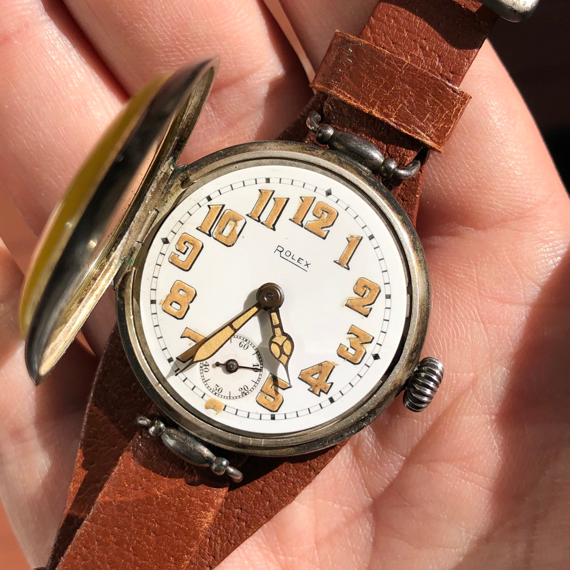 1917 Rolex WWI Trench .875 Silver White Porcelain Flex Lug Wristwatch - HASHTAGWATCHCO