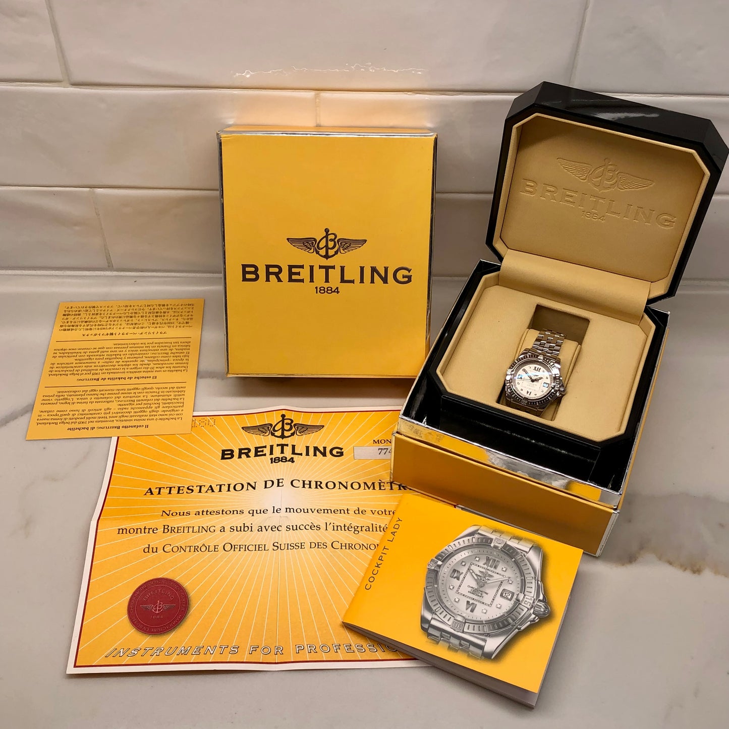 Breitling Cockpit A71356 Steel Diamond Dial Ladies Quartz Wristwatch with Box and Papers