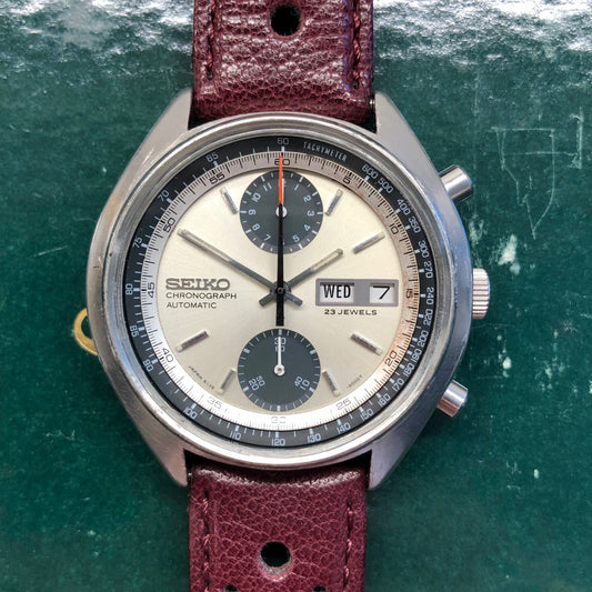 1971 Seiko 6138-8000 Baby Panda Chronograph Day Date Steel Automatic Wristwatch - HASHTAGWATCHCO