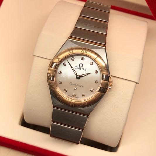 2020 Omega Constellation Manhattan 131.20.25.60.55.001 Quartz MOP Diamond Dial Two Tone 25mm Ladies Wristwatch