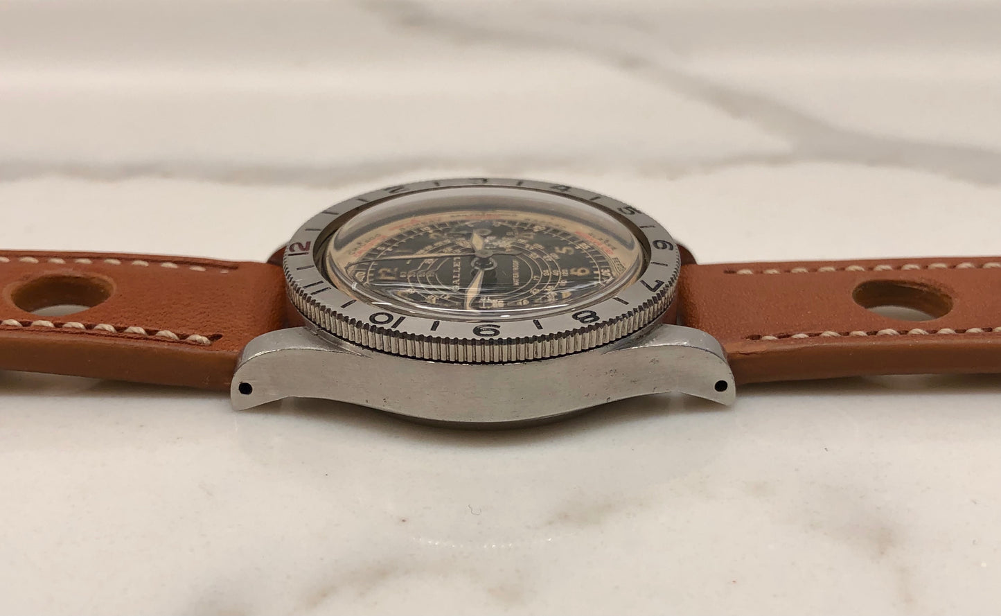 1940s Gallet Flying Officer Truman Black Dial Steel Clamshell Chronograph Valjoux 150 Wristwatch - HASHTAGWATCHCO