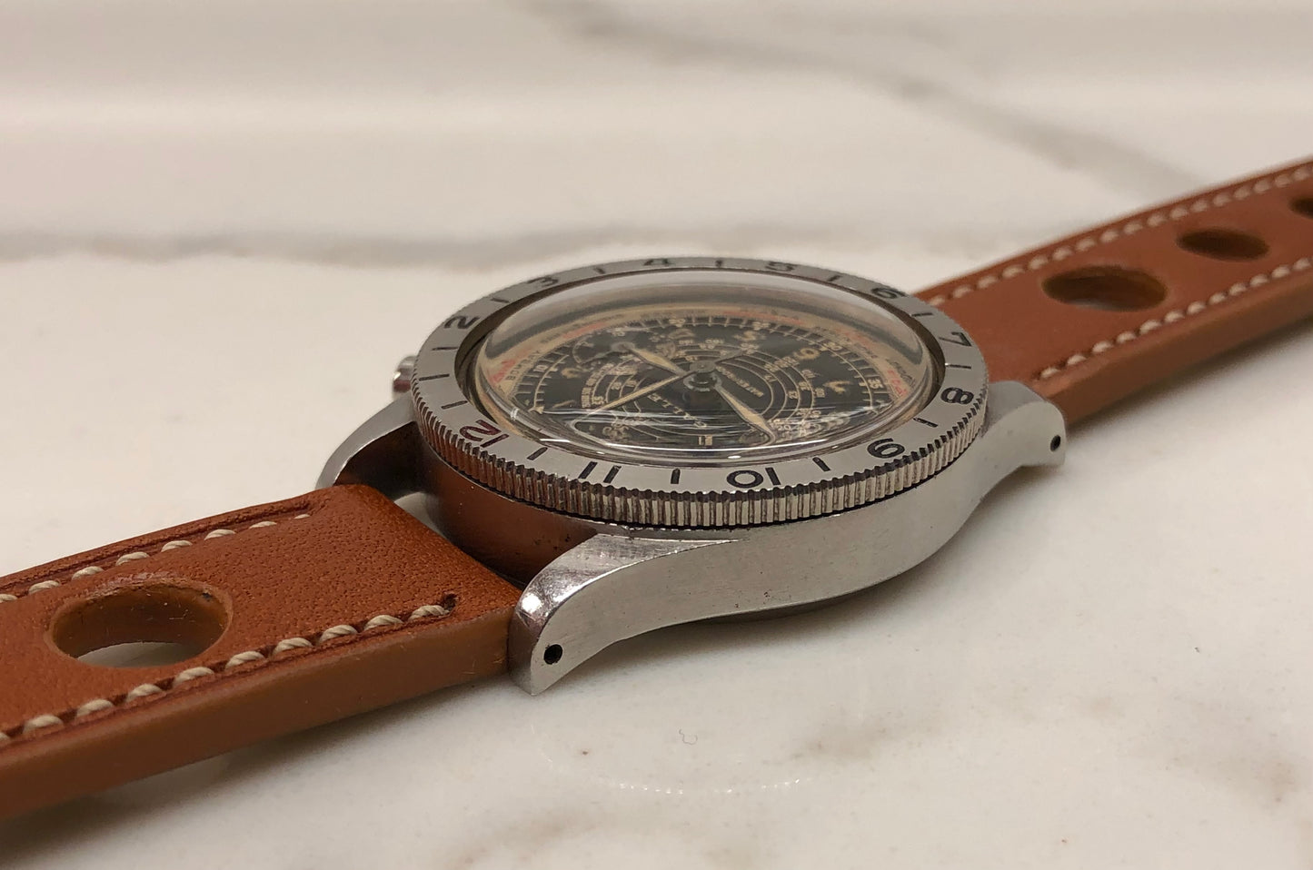 1940s Gallet Flying Officer Truman Black Dial Steel Clamshell Chronograph Valjoux 150 Wristwatch - HASHTAGWATCHCO