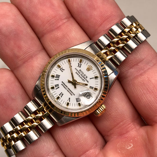 1987 Rolex Datejust 69173 White Roman Two Tone Jubilee Ladies Wristwatch