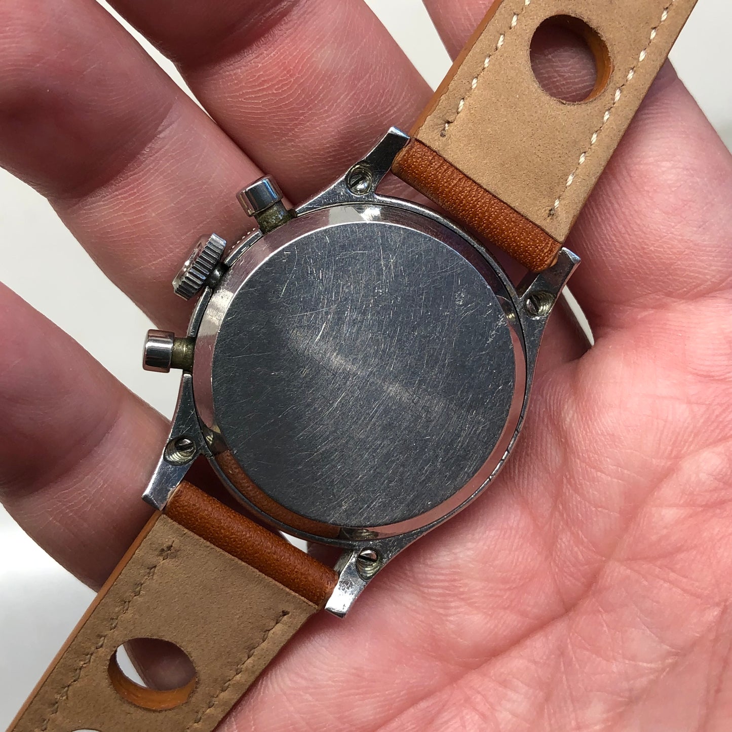 1940s Gallet Flying Officer Truman Black Dial Steel Clamshell Chronograph Valjoux 150 Wristwatch - HASHTAGWATCHCO