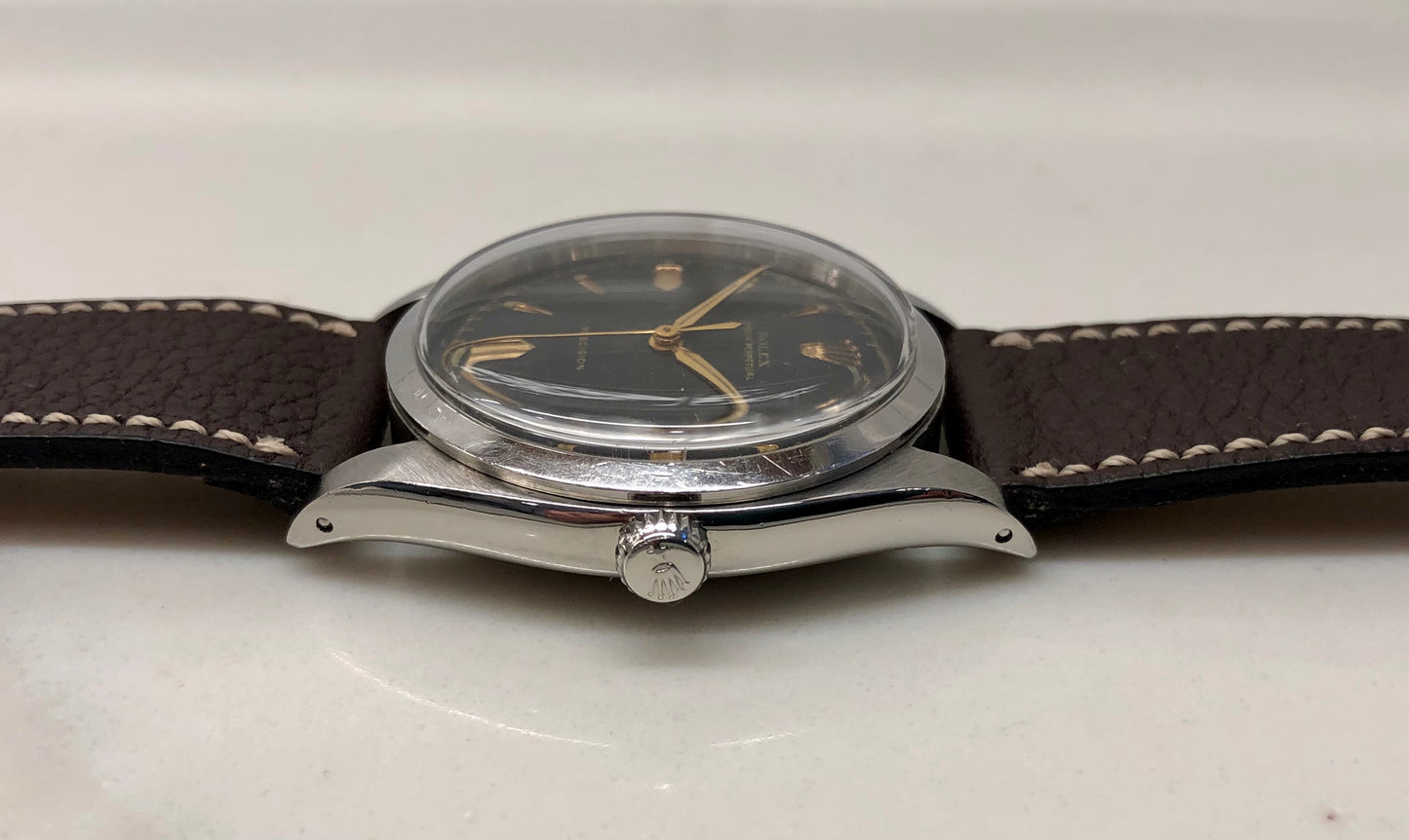 1953 Rolex Oyster Perpetual Precison 6298 Black Honeycomb Dial Automatic Wristwatch - HASHTAGWATCHCO