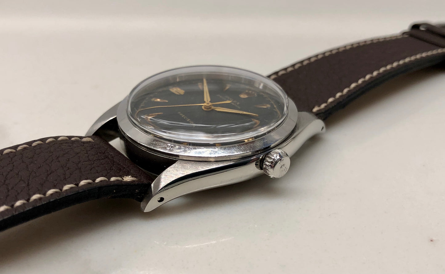 1953 Rolex Oyster Perpetual Precison 6298 Black Honeycomb Dial Automatic Wristwatch - HASHTAGWATCHCO