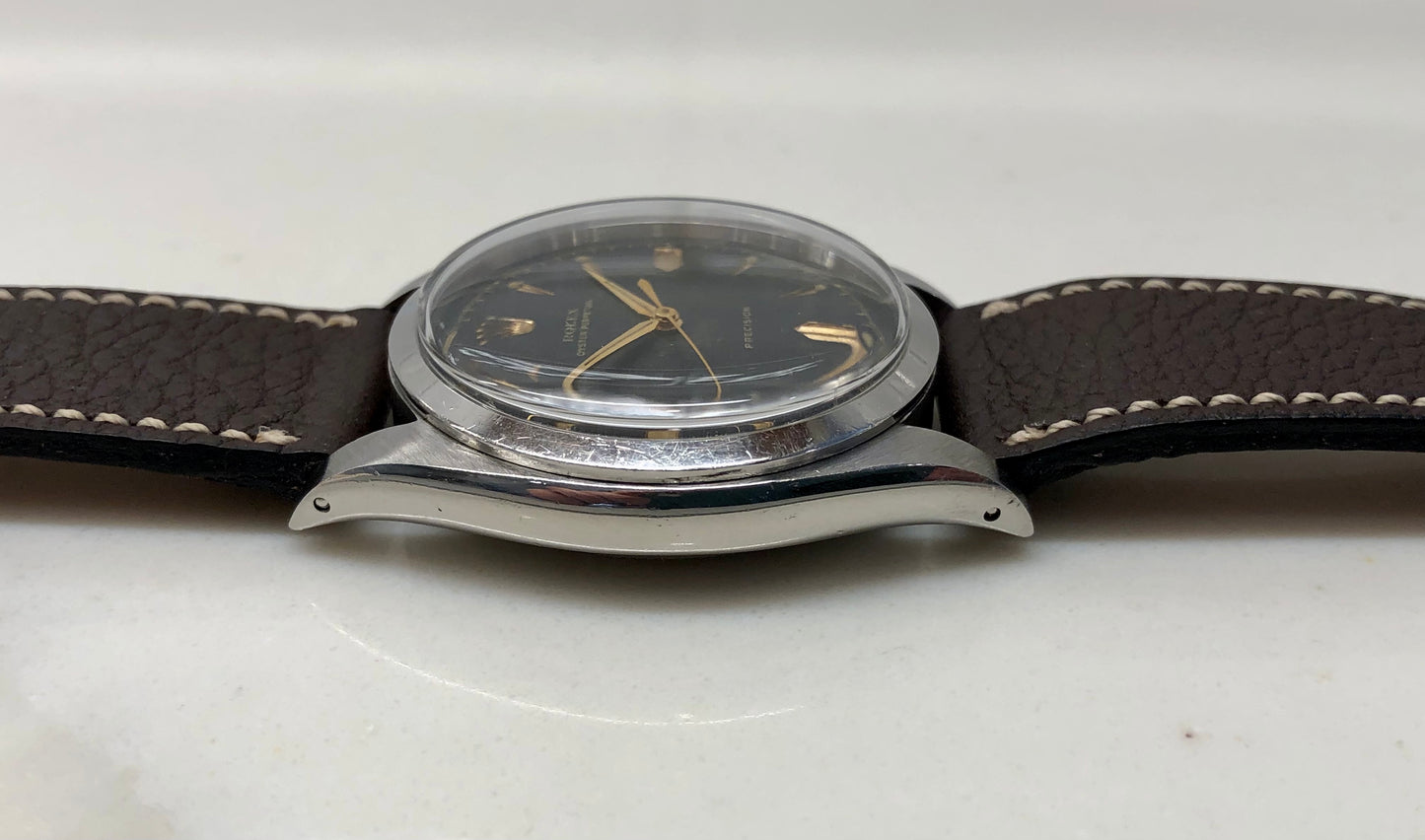1953 Rolex Oyster Perpetual Precison 6298 Black Honeycomb Dial Automatic Wristwatch - HASHTAGWATCHCO