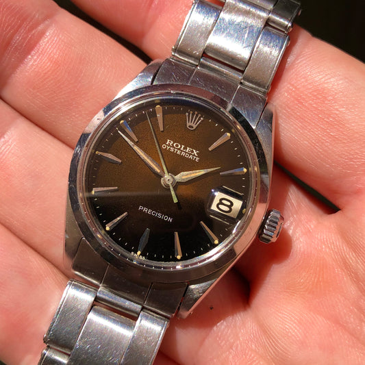 1963 Rolex Oysterdate Precision 6466 Tropical Gilt Dial Stainless Steel Wristwatch - HASHTAGWATCHCO
