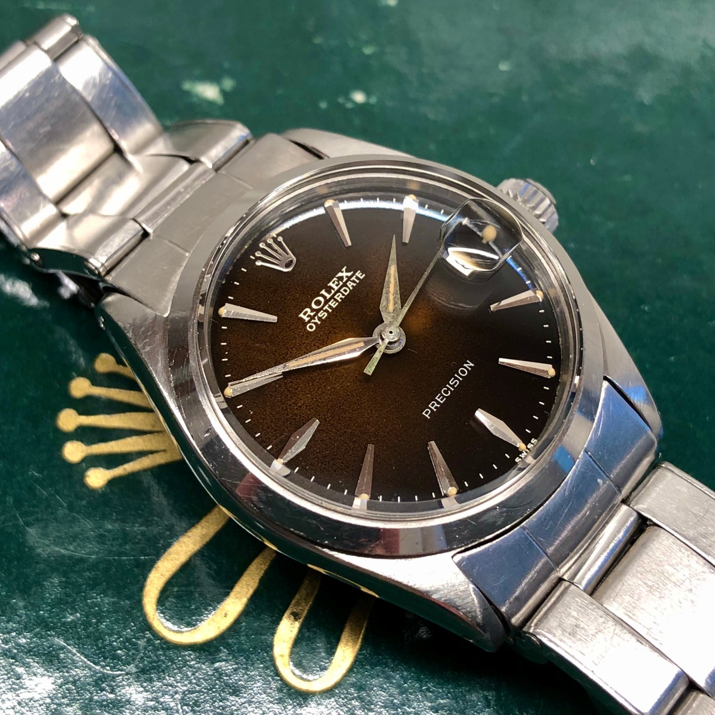 1963 Rolex Oysterdate Precision 6466 Tropical Gilt Dial Stainless Steel Wristwatch - HASHTAGWATCHCO
