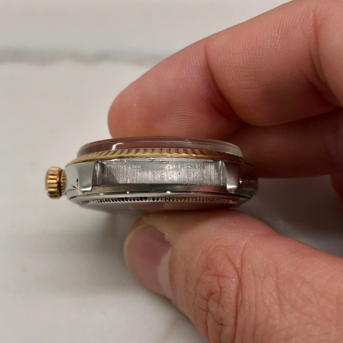 1973 Rolex Datejust 1601 Ghost Champagne Yellow Gold Fluted Bezel Wristwatch