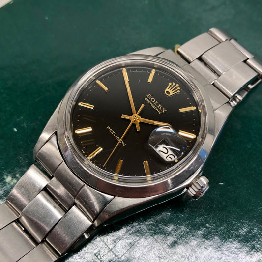 1971 Rolex Oysterdate Precision 6694 Black Stainless Steel Manual Wristwatch - HASHTAGWATCHCO