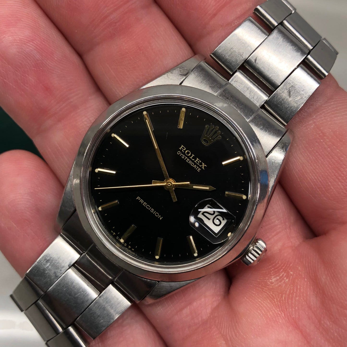 1971 Rolex Oysterdate Precision 6694 Black Stainless Steel Manual Wristwatch - HASHTAGWATCHCO