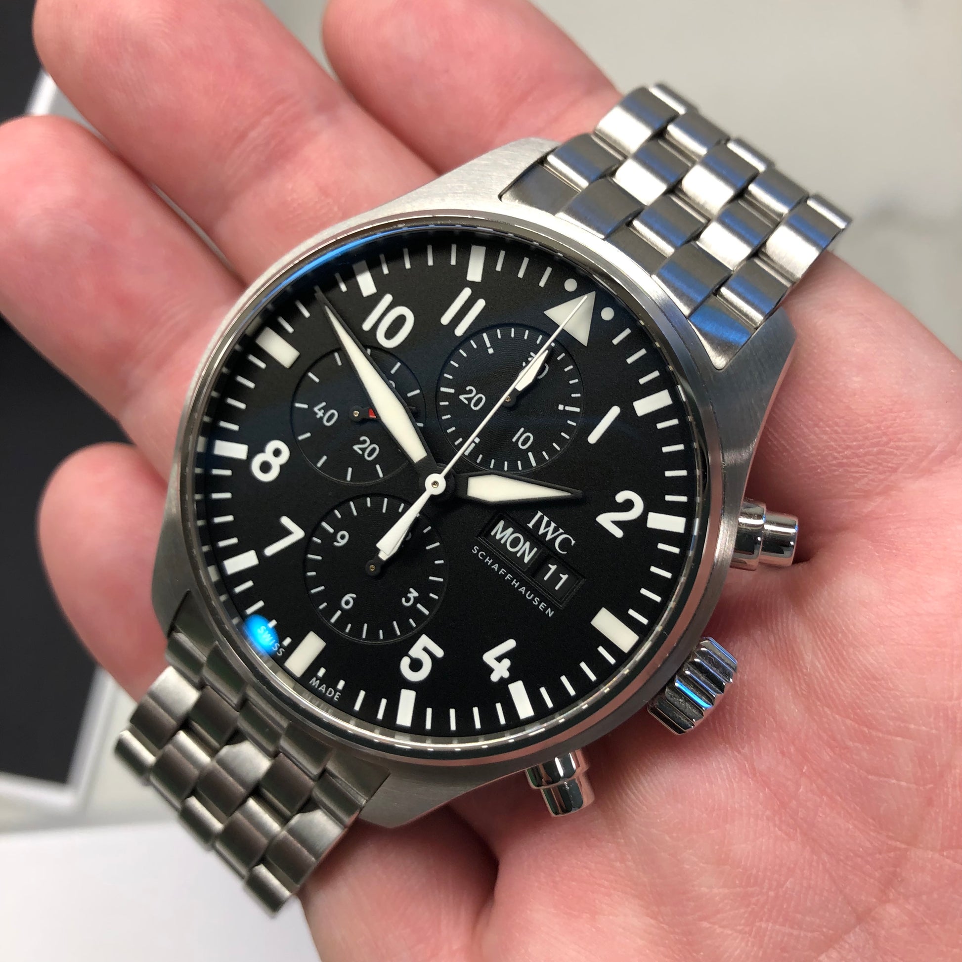 2023 IWC Pilot IW377710 Automatic Chronograph Black Dial Men's Watch with Box and Papers Unworn - Hashtag Watch Company