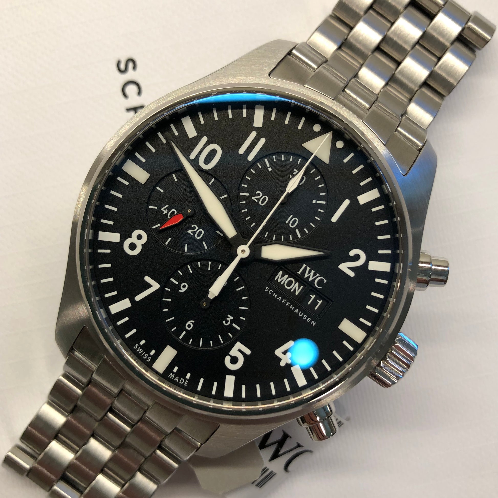 2023 IWC Pilot IW377710 Automatic Chronograph Black Dial Men's Watch with Box and Papers Unworn - Hashtag Watch Company