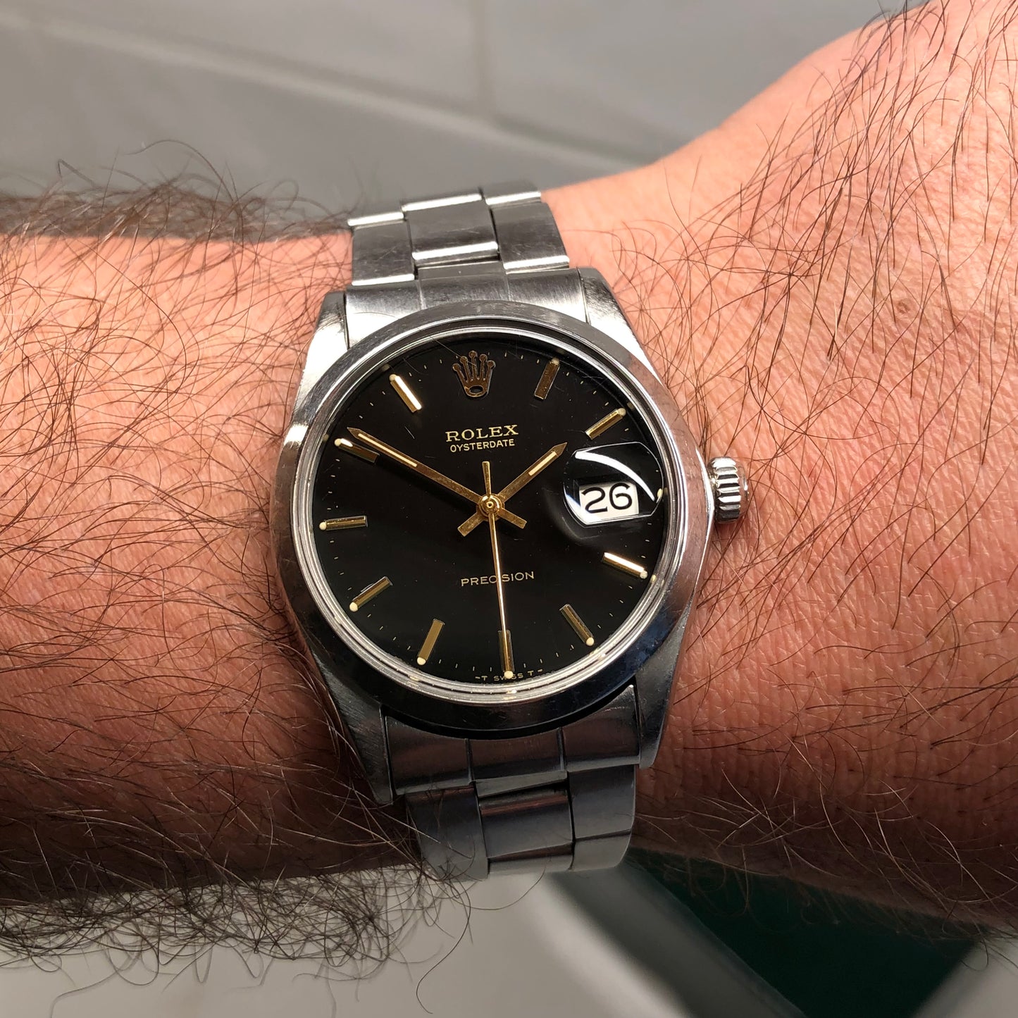 1971 Rolex Oysterdate Precision 6694 Black Stainless Steel Manual Wristwatch - HASHTAGWATCHCO