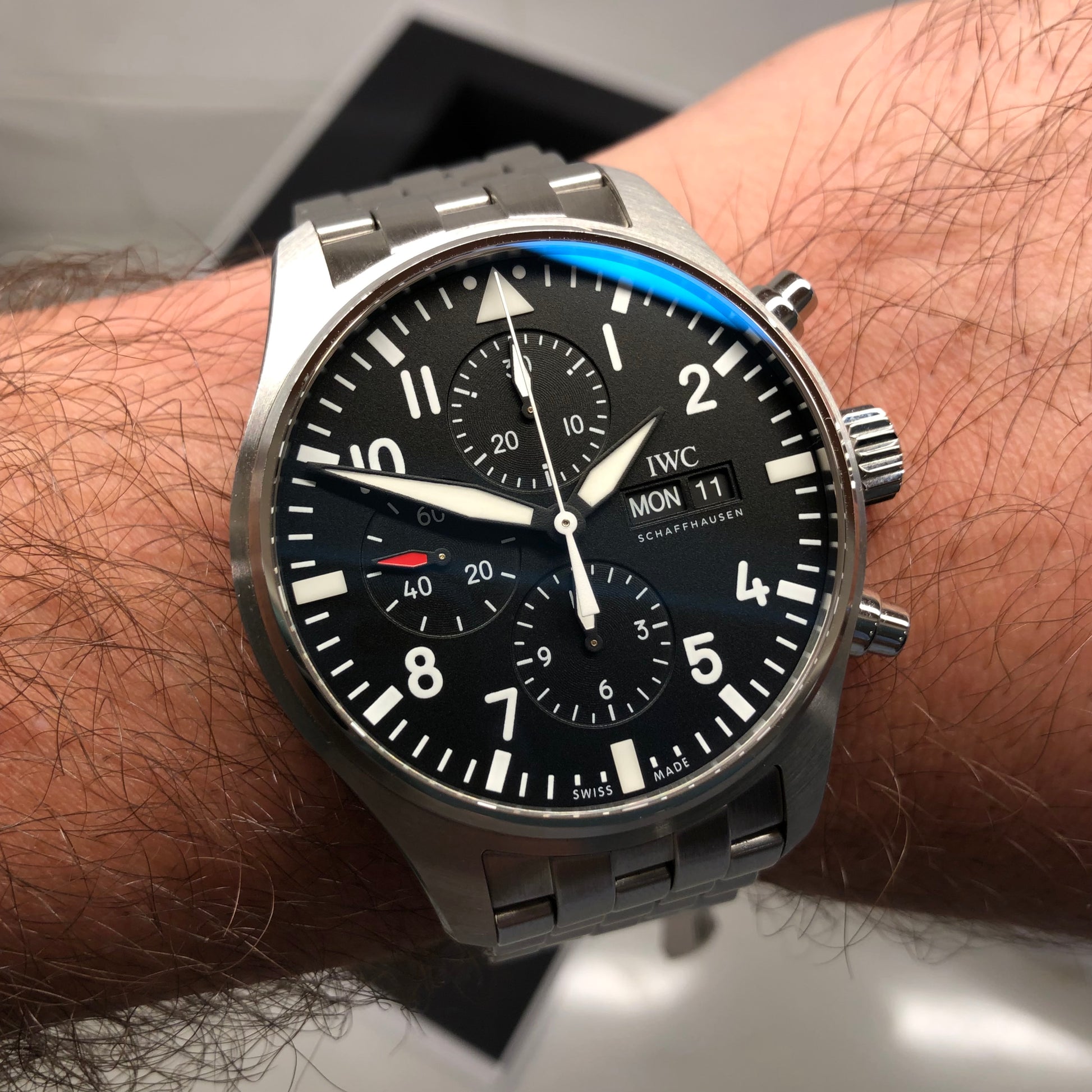 2023 IWC Pilot IW377710 Automatic Chronograph Black Dial Men's Watch with Box and Papers Unworn - Hashtag Watch Company