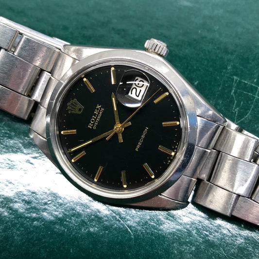 1971 Rolex Oysterdate Precision 6694 Black Stainless Steel Manual Wristwatch - HASHTAGWATCHCO