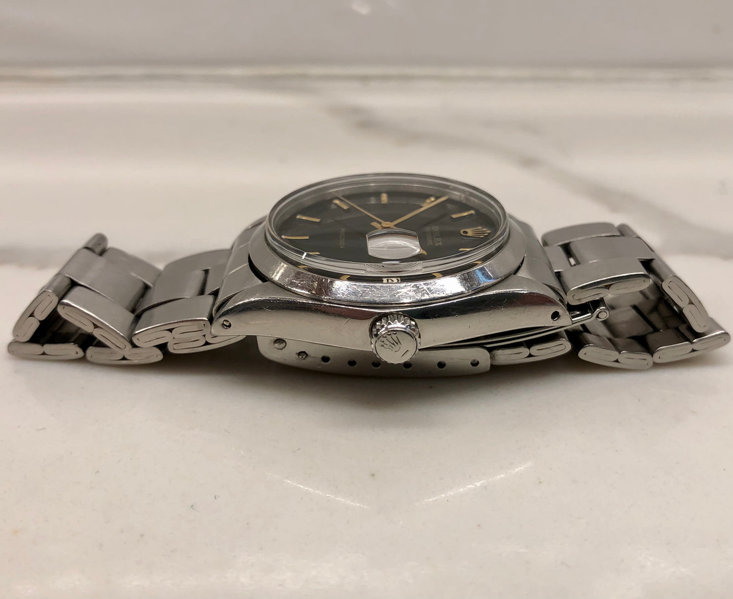 1971 Rolex Oysterdate Precision 6694 Black Stainless Steel Manual Wristwatch - HASHTAGWATCHCO
