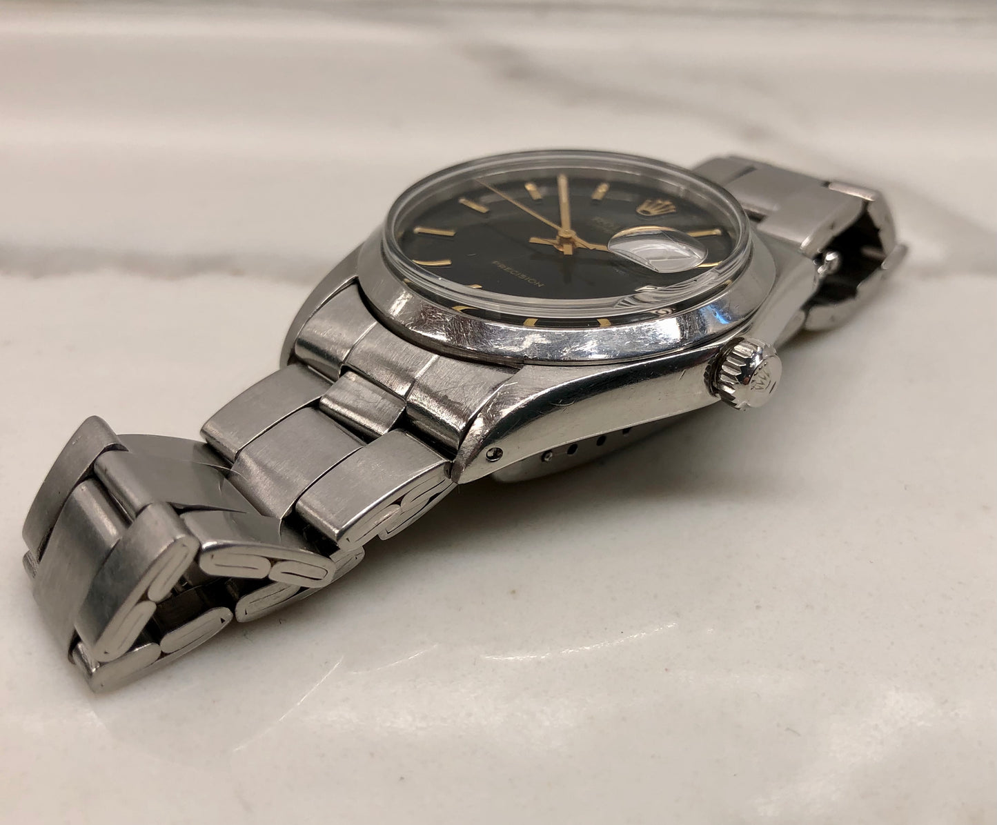 1971 Rolex Oysterdate Precision 6694 Black Stainless Steel Manual Wristwatch - HASHTAGWATCHCO