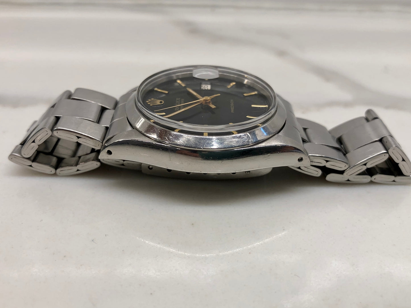 1971 Rolex Oysterdate Precision 6694 Black Stainless Steel Manual Wristwatch - HASHTAGWATCHCO