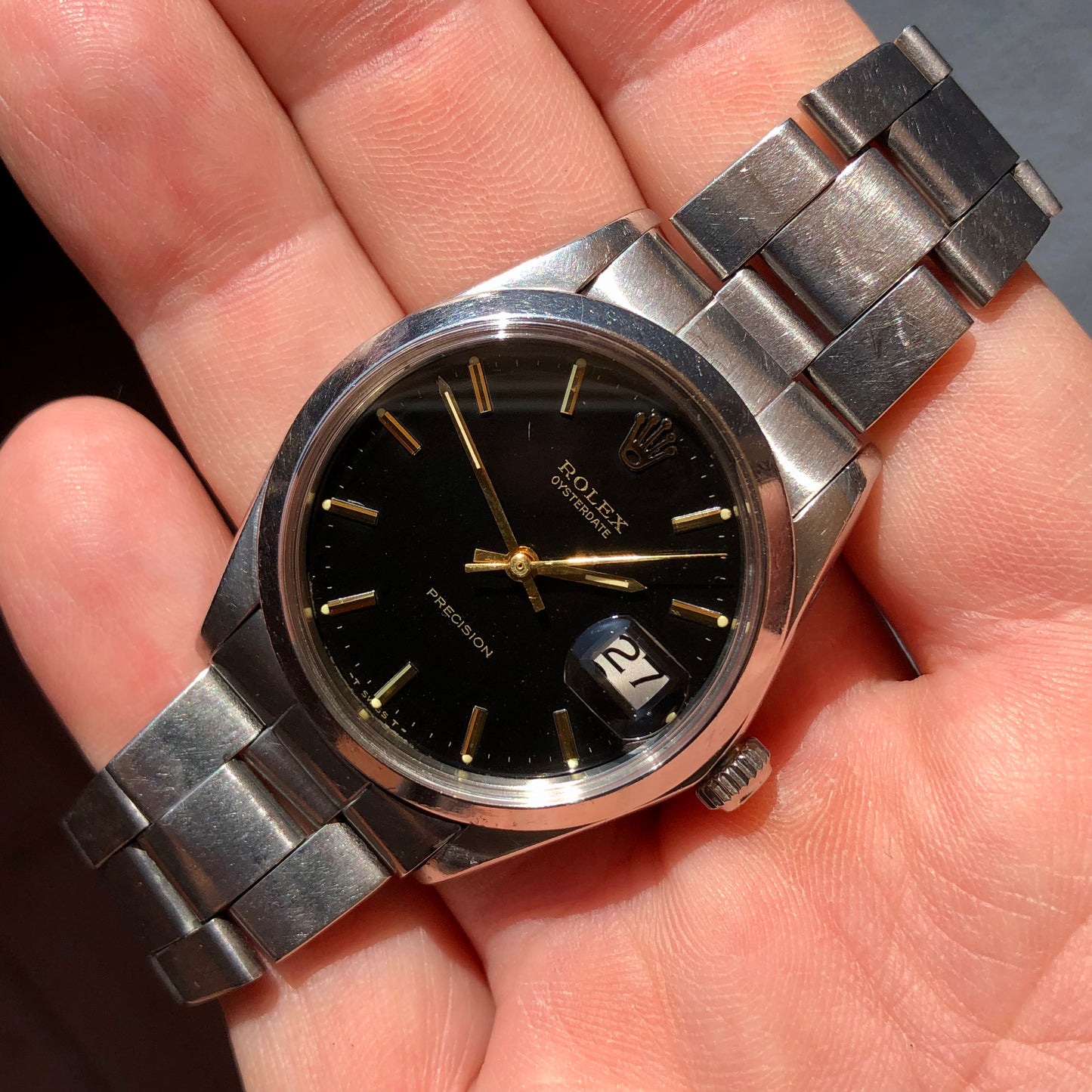 1971 Rolex Oysterdate Precision 6694 Black Stainless Steel Manual Wristwatch - HASHTAGWATCHCO